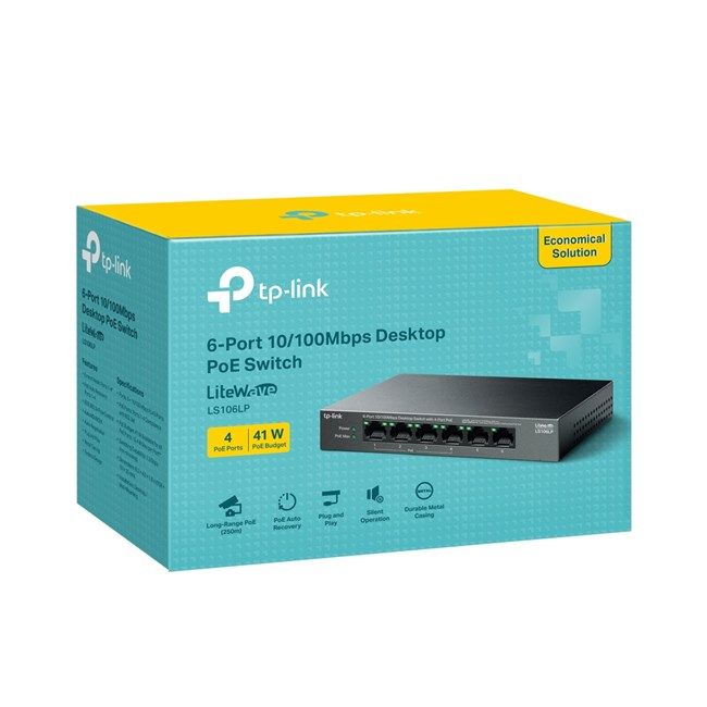 Tp-Link 6Port 10/100 Mbps 4xPoE 41W(LS106LP)
